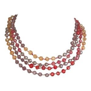 Vintage Light Pink Purple Multicolor Beaded Layered Bib Necklace
